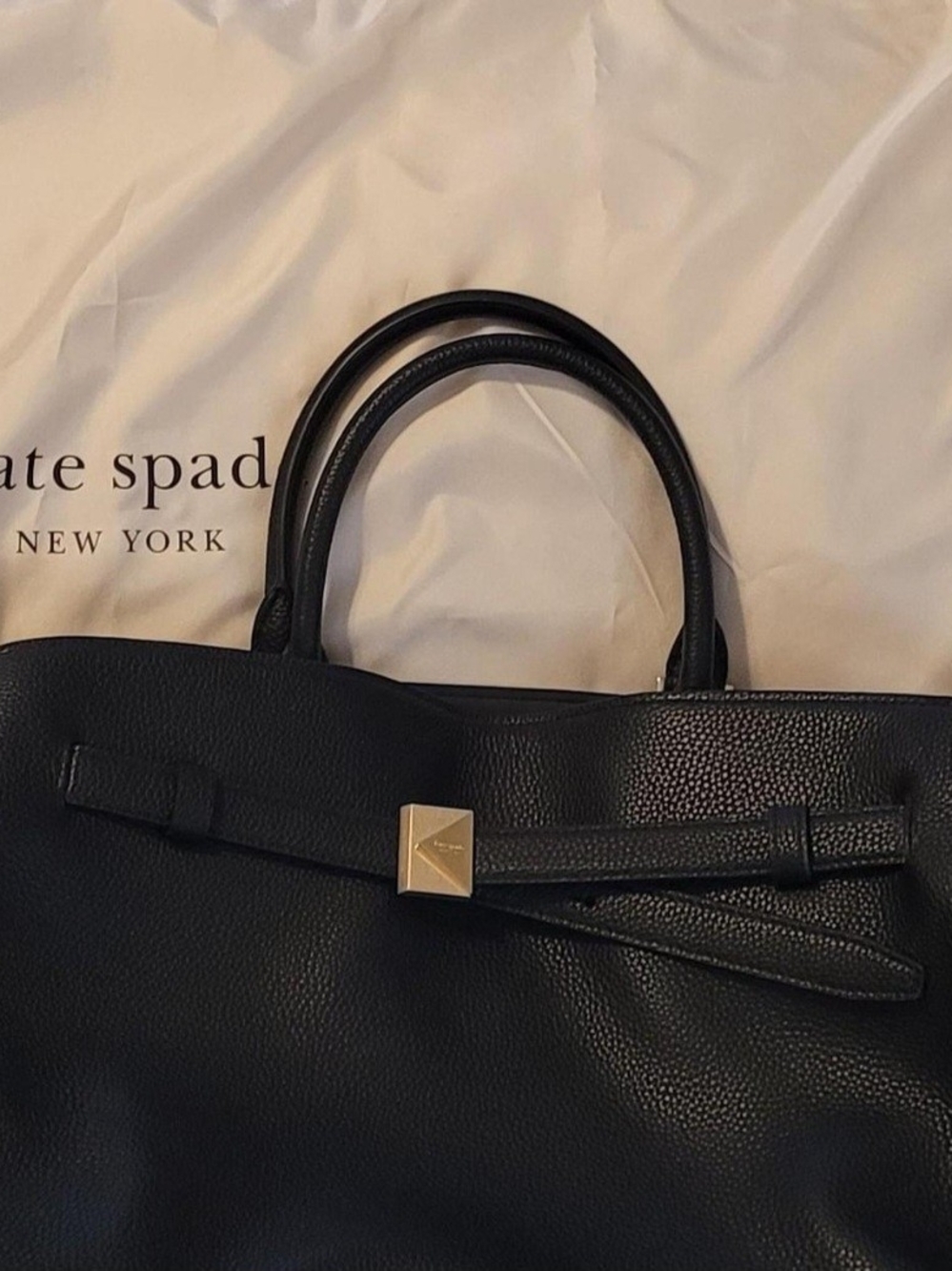 kate spade Black Pebbled Leather Top-Handle Satchel with Gold Accent